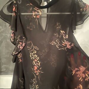 Astr Black Floral Sheer Blouse